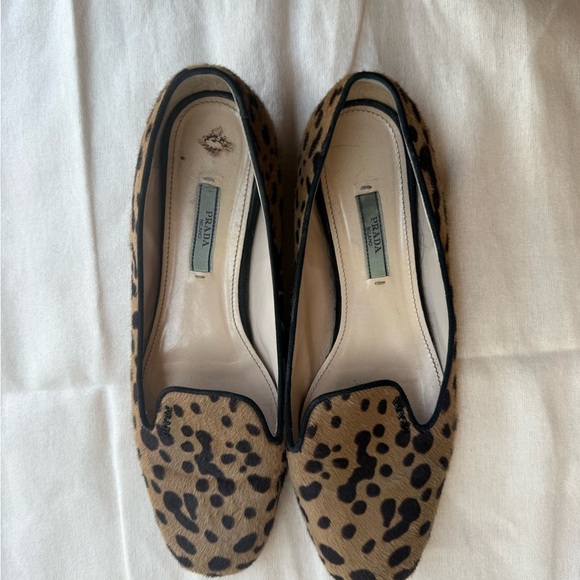 Prada Tan and Black Leopard Print Flats - Picture 1 of 3